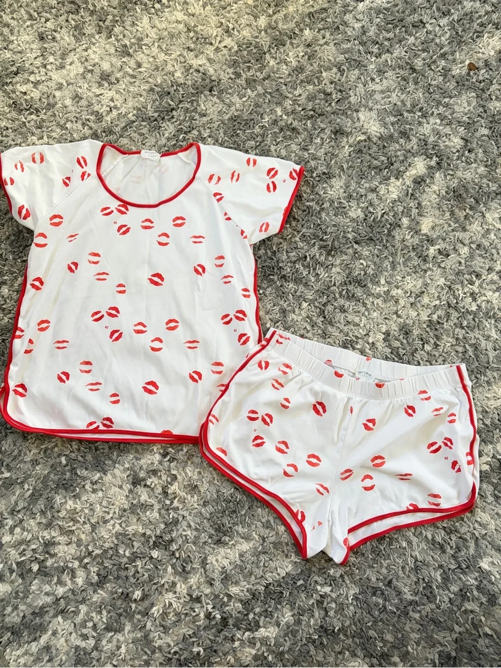 Kate Schelter x LAKE KISS Lip Print Short Sleeve PJ Shorts Set Sz M